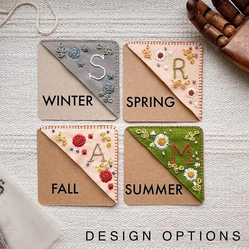 woobles Personalized Hand Embroidered Corner Bookmark,Handmade Custom Letter Bookmark,Felt Triangle Bookmark,Hands Bookmark,Hand Stitched Felt Corner Letter Bookmark (Winter,L) Winter Large - Image 2