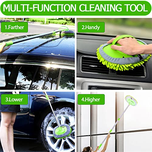 WillingHeart 47.5" Car Wash Brush Mop Cleaning Tool with Long Handle Kit for Washing Detailing Cars Truck, SUV, RV, Trailer, Boat 2 in 1 Chenille Microfiber Sponge Duster Not Hurt Paint Scratch Free - Image 2