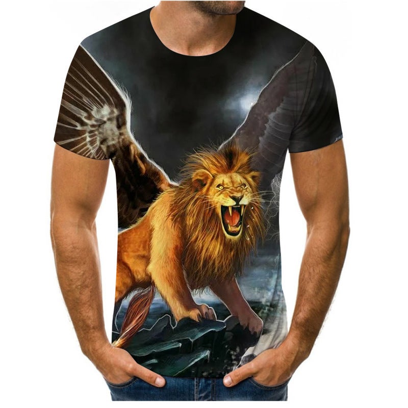 Men'S Short-Sleeved T-Shirt Lion Tiger 3D Digital Printing Round Neck T-Shirt Short-Sleeved Top - Image 1