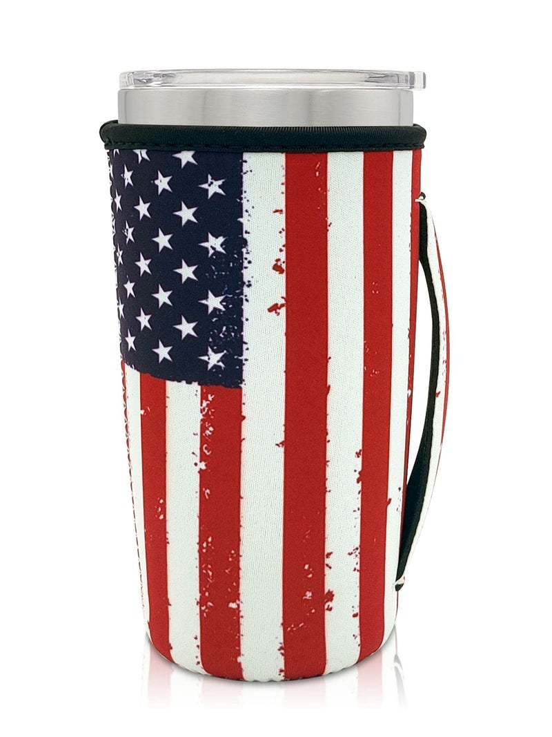 AJLTPA Neoprene Insulated Sleeves Cup Holder with Handle for 20oz Tumbler Cups  Reusable Iced Coffee Sleeve Compatible with Starbucks Trenta  Dunkin Large  more(American Flag) - Image 1