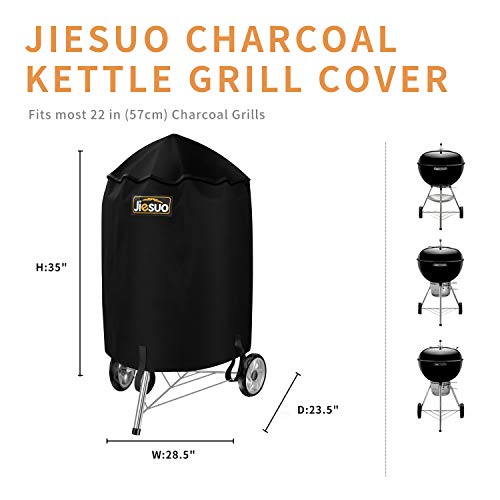 Jiesuo BBQ Grill Cover for Weber Charcoal Kettle: Heavy Duty Waterproof 22 Inch Weather Resistant Barbeque Grill Covers - Image 2