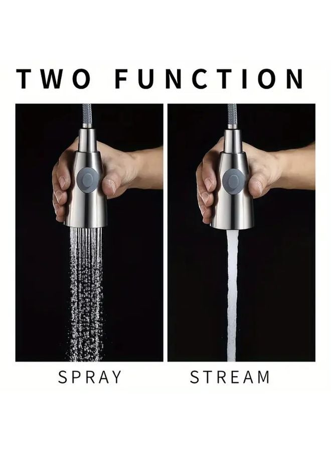 رأس مرشح صنبور المطبخ بسحب لأسفل بمعدن النيكل المقاوم للصدأ بوظيفتين، رأس رش G1 2 موصل للاستبدال - Image 5