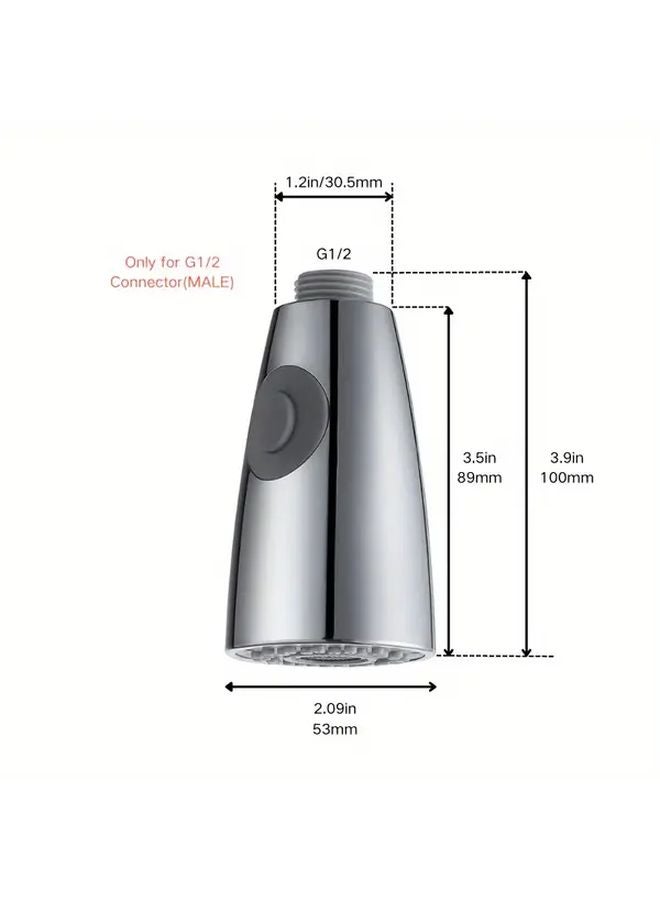 رأس مرشح صنبور المطبخ بسحب لأسفل بمعدن النيكل المقاوم للصدأ بوظيفتين، رأس رش G1 2 موصل للاستبدال - Image 4