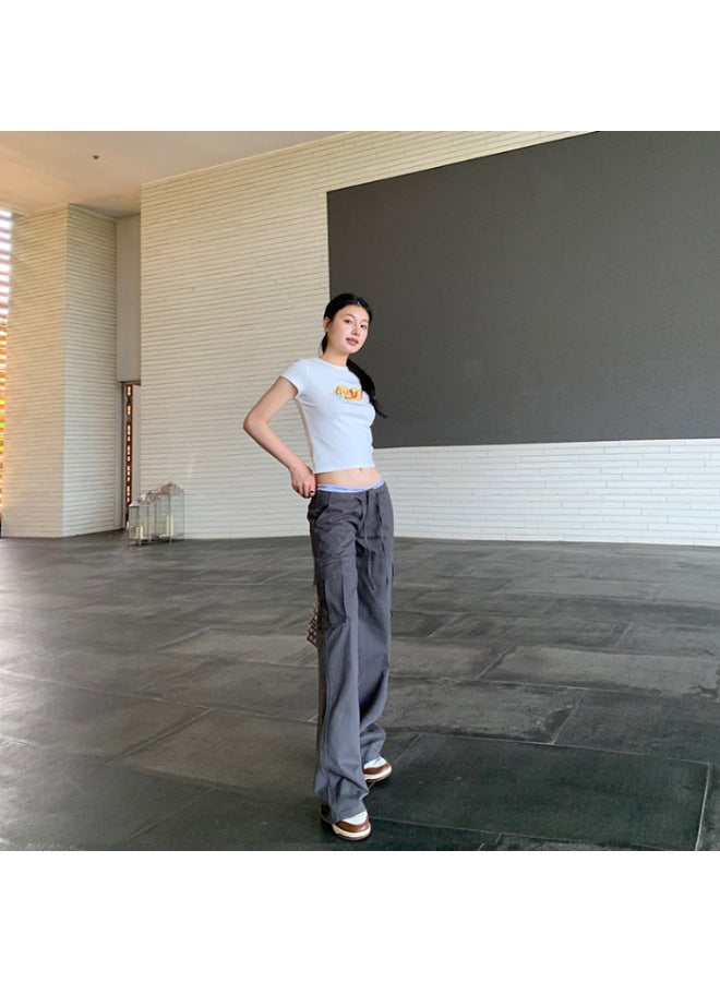 【sanya】25ss Summer Fashionable American Functional Cotton Low-waist Drawstring Cargo Straight Casual Pants