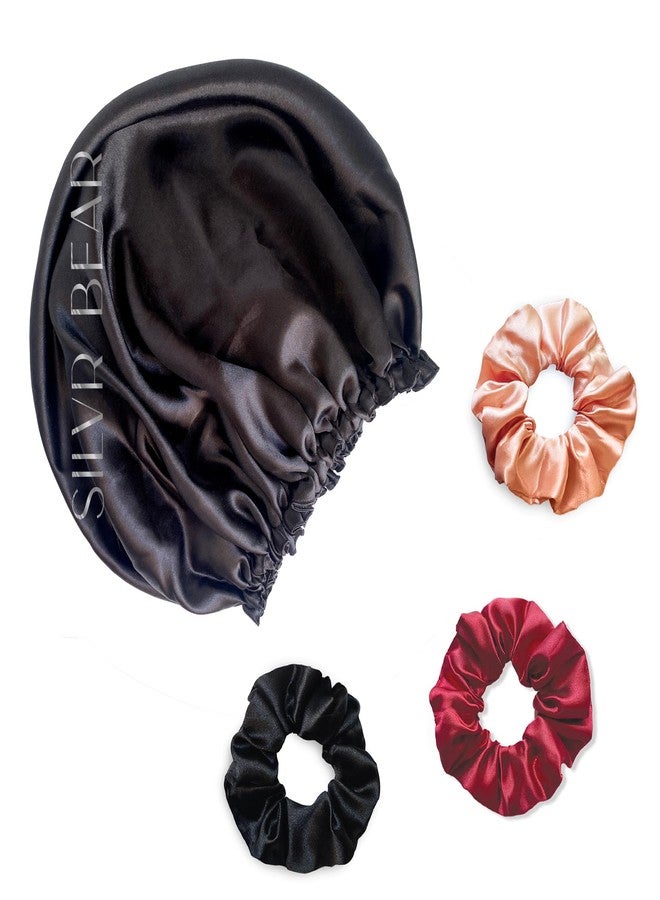 Silvr Bear Satin Sleep Bonnet for Women | Hair Sleep Bonnet| Great for Thick and Curly Hair | Reversible Black Satin Bonnet - Image 1