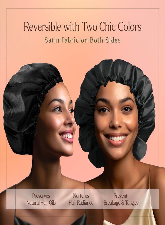 Silvr Bear Satin Sleep Bonnet for Women | Hair Sleep Bonnet| Great for Thick and Curly Hair | Reversible Black Satin Bonnet - Image 3