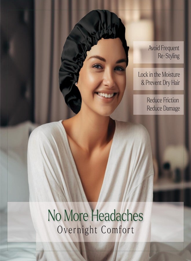 Silvr Bear Satin Sleep Bonnet for Women | Hair Sleep Bonnet| Great for Thick and Curly Hair | Reversible Black Satin Bonnet - Image 2