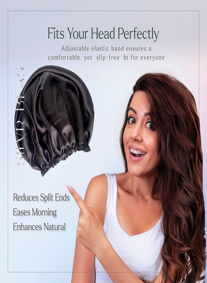 Silvr Bear Satin Sleep Bonnet for Women | Hair Sleep Bonnet| Great for Thick and Curly Hair | Reversible Black Satin Bonnet - Image 5