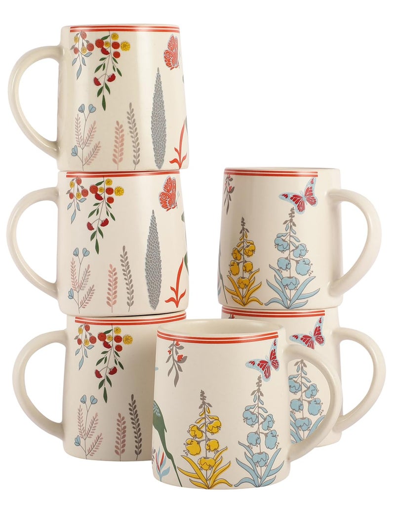 miah decor Ceramic Tea Coffee Cups Set of 6 Matte Printed Small Chai Mug Set of 6 Drinkware Microwave Safe for Home & Restaurant-300 ml-Color-Cream Red - Image 2