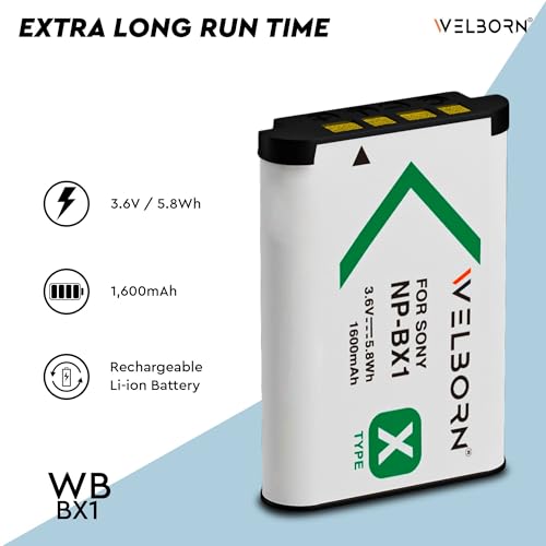 WELBORN ويلبورن NP-BX1 جامبو (1600 mAh) حزمة بطارية قابلة لإعادة الشحن لكاميرات سوني NP-BX1/M8 وسوني سايبر شوت DSC-RX100, DSC-RX100 II, DSC-RX100M II, DSC-RX100 III, DSC-RX100 V - Image 3