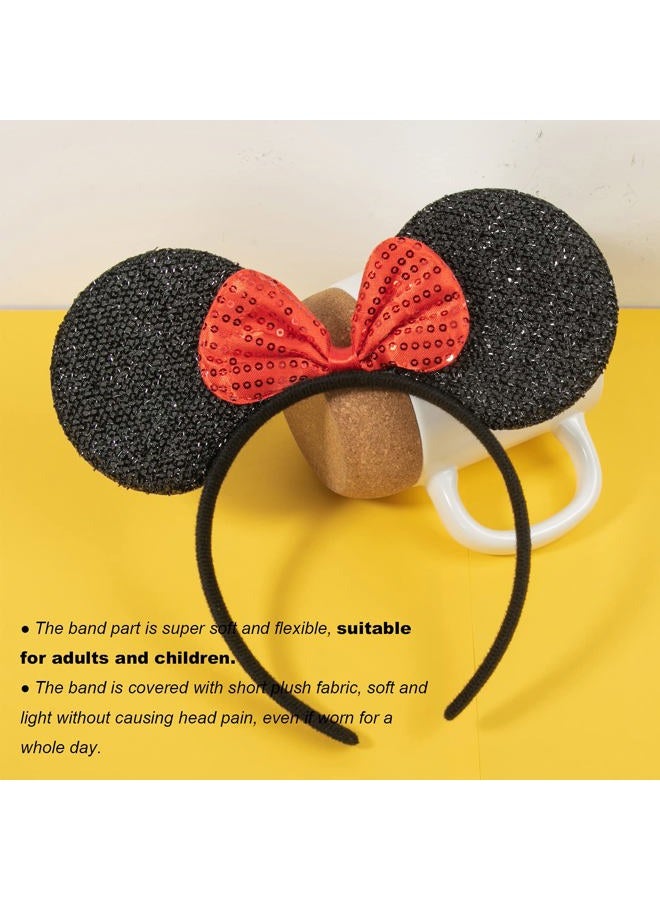 CHuangQi Mouse Ears Headband for Boys and Girls Birthday Party or Celebrations, Solid Black and Red Bow, 12pcs - Image 5