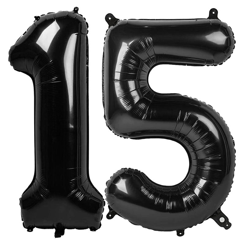 IWERP Black Number 15 Balloon 40 inch 15 Number Balloons 15th Black Birthday Decorations 15 Year Old Girls Boys Party Supplies - Image 3