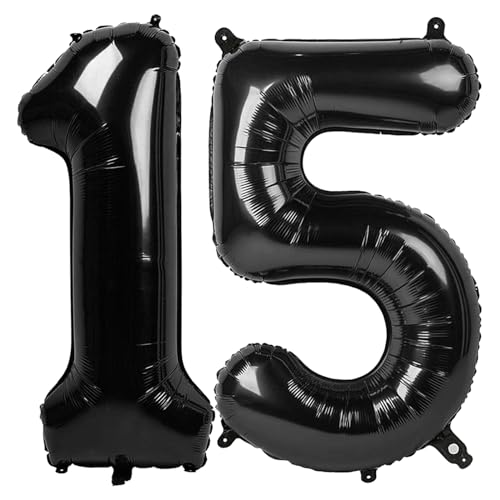 IWERP Black Number 15 Balloon 40 inch 15 Number Balloons 15th Black Birthday Decorations 15 Year Old Girls Boys Party Supplies - Image 1