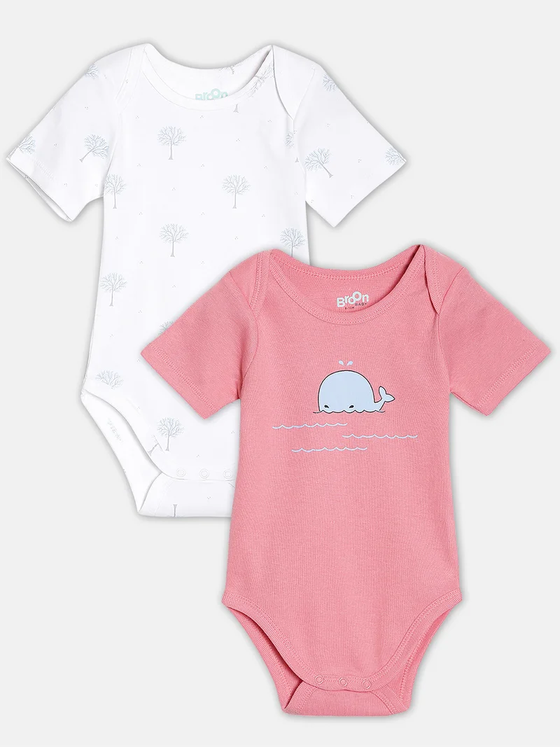 Broon Broon Infant Boys Fuchsia and White Printed Organic Cotton Bodysuit Pack of 2