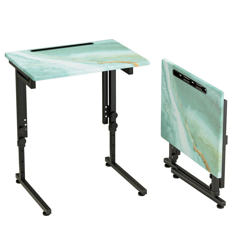 Fleecy day Folding TV Tray Table,Adjustable TV Dinner Table with Sturdy MDF Top,Eating Trays for Living Room with No Assembly Required (Sea Blue) - Image 1