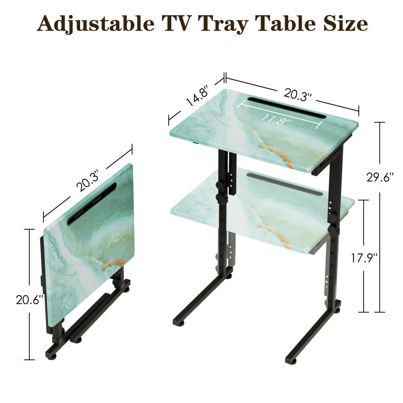 Fleecy day Folding TV Tray Table,Adjustable TV Dinner Table with Sturdy MDF Top,Eating Trays for Living Room with No Assembly Required (Sea Blue) - Image 4