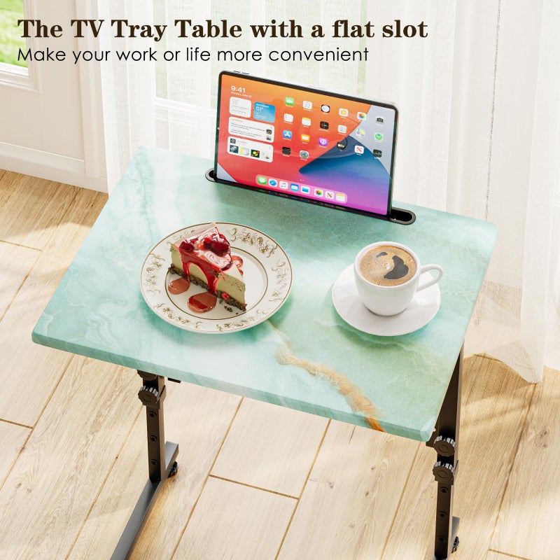 Fleecy day Folding TV Tray Table,Adjustable TV Dinner Table with Sturdy MDF Top,Eating Trays for Living Room with No Assembly Required (Sea Blue) - Image 3