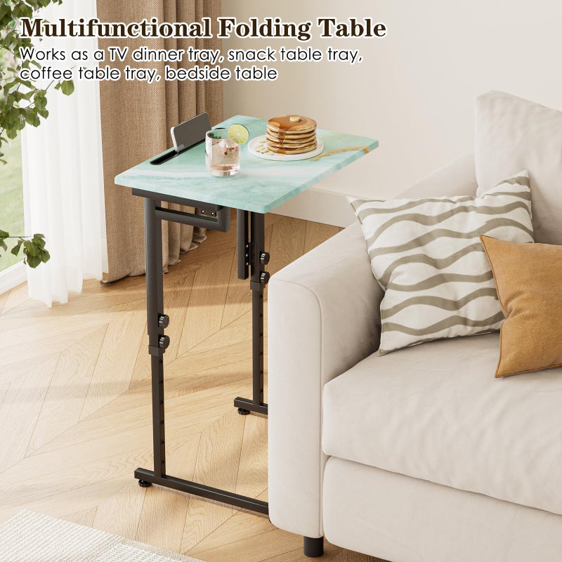 Fleecy day Folding TV Tray Table,Adjustable TV Dinner Table with Sturdy MDF Top,Eating Trays for Living Room with No Assembly Required (Sea Blue) - Image 2