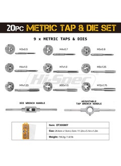 Hi-Spec Hi-Spec 20 Piece Metric Tap & Die Set - Complete M3 to M12 Fine & Coarse Tools to Cut, Chase and Thread with Wrench Accessories in a Tray Case  - Image 2