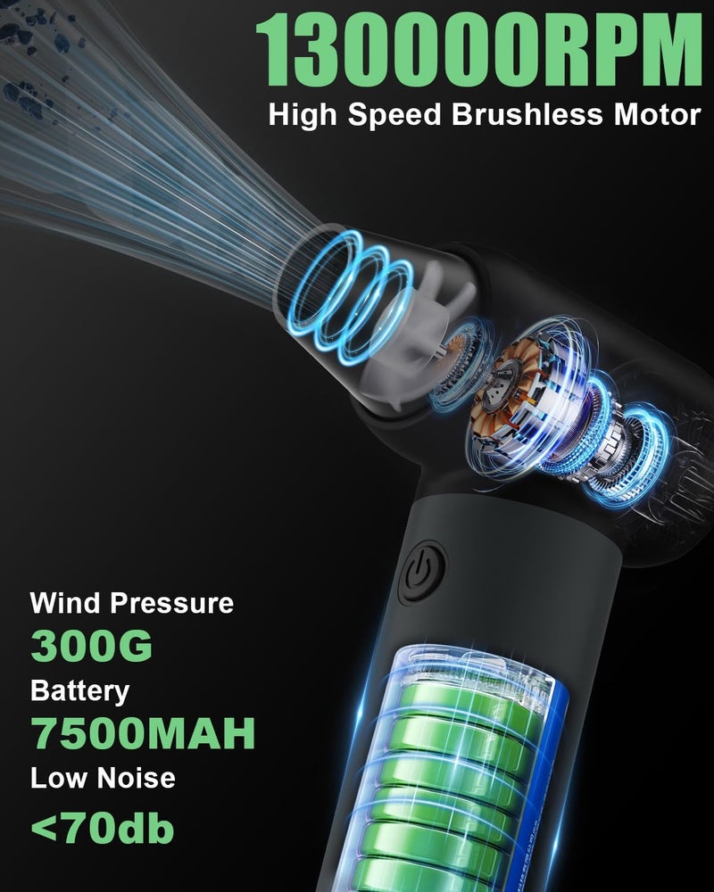 PINREK Compressed Air Duster with Brushless Motor-3 Gear Adjustable 130000RPM Electric Air Duster Cordless with LED Light Rechargeable Air Blower for Keyboard Electric Devices Cleaning - Image 2