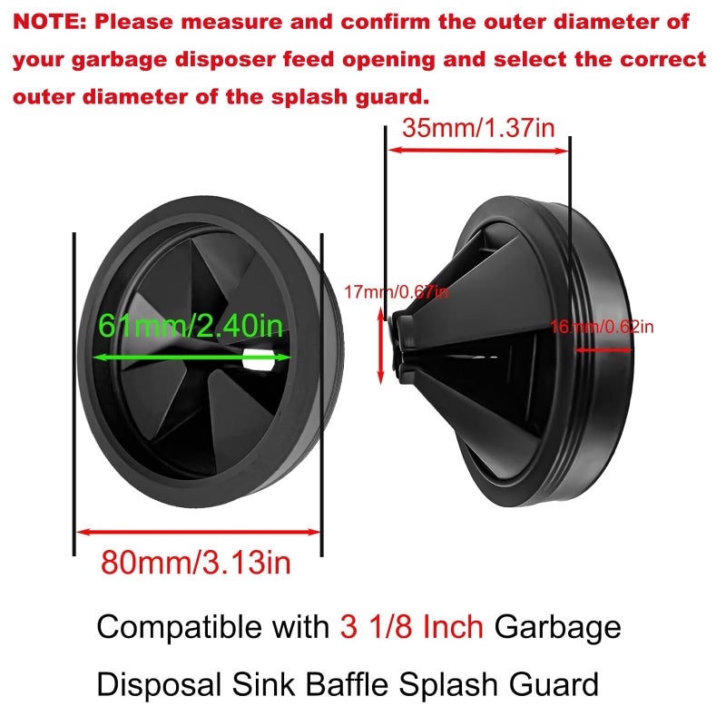 Anglepingping 3 1/8 Inch Garbage Disposal Sink Baffle Splash Guard, Quiet Collar, Black Rubber, Perfect Fit for Insinkerator, Moen, Waste King, GE Disposer - Image 2