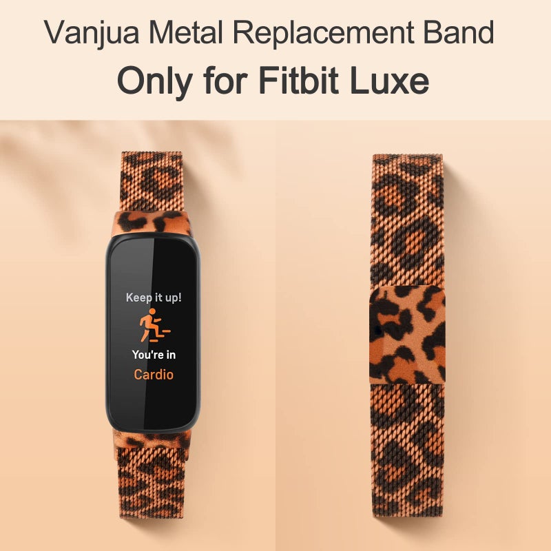 Vanjua Metal Band for Fitbit Luxe Bands Women Men, Stainless Steel Mesh Loop Adjustable Magnetic Wristband Replacement Strap Compatible with Fitbit Luxe Fitness and Wellness Tracker (Leopard) - Image 2