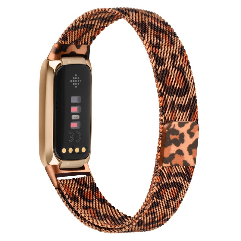 Vanjua Metal Band for Fitbit Luxe Bands Women Men, Stainless Steel Mesh Loop Adjustable Magnetic Wristband Replacement Strap Compatible with Fitbit Luxe Fitness and Wellness Tracker (Leopard) - Image 1