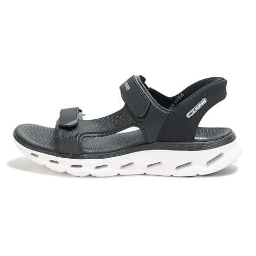 SKECHERS صندل سكيشرز للرجال بخاصية الانزلاق السهل، جولة 2.0 بحزام ربع، أسود/أبيض، 8 - Image 2