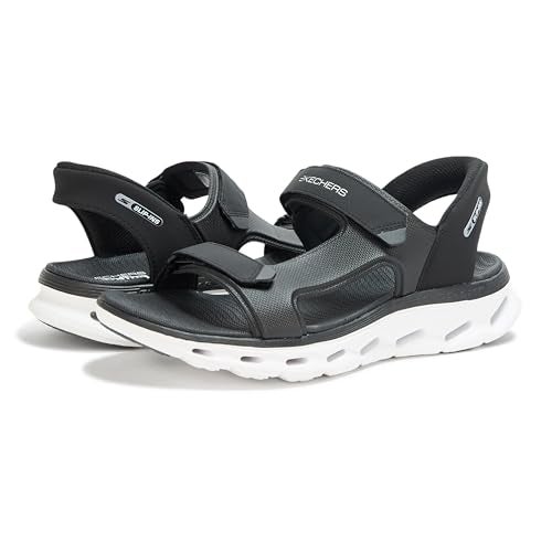 SKECHERS صندل سكيشرز للرجال بخاصية الانزلاق السهل، جولة 2.0 بحزام ربع، أسود/أبيض، 8 - Image 3