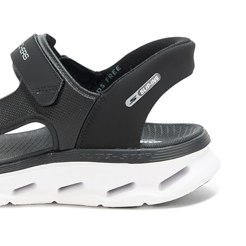 SKECHERS صندل سكيشرز للرجال بخاصية الانزلاق السهل، جولة 2.0 بحزام ربع، أسود/أبيض، 8 - Image 4