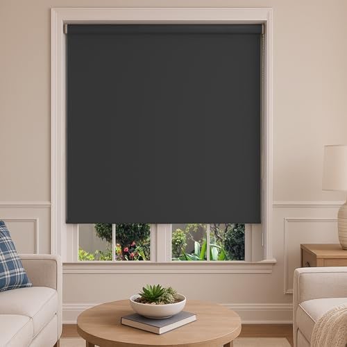 NUTRO CHILL Roller Window Blinds Blackout Shades for Indoor Windows with Thermal Insulated UV Protection Roll Down Black Blinds for Home and Office 26 W x 68 L Black - Image 3