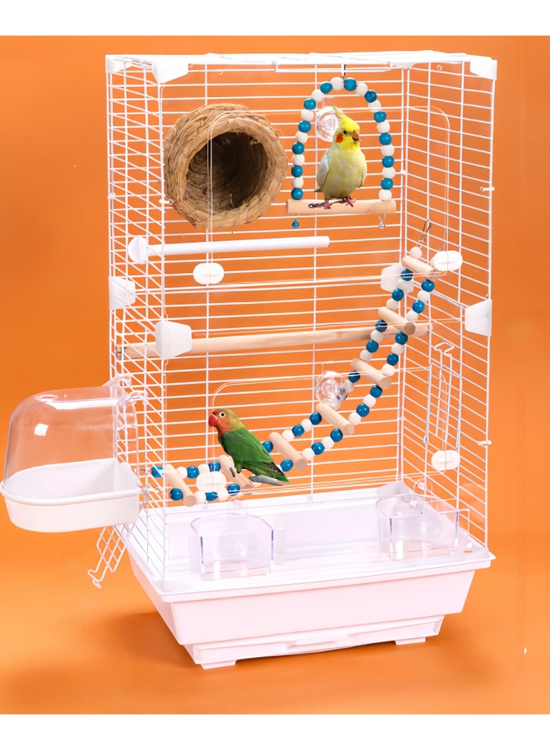 مس تيارا قفص طيور أكريليك مُحسّن مع ملحقات، بيت طيور متنقل بمقبض، تصميم شفاف، باب مزدوج لسهولة التغذية، حوض استحمام، مجثمات، عش، سلم وأرجوحة للببغاوات، الببغاء، البادجي، طيور الحب، الكوكتيل، الكناري، الحسون الأسود. - Image 3
