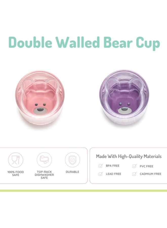 Melii Double Walled Bear Plastic Cup – Purple & Pink | 145ml | 2 Pcs Set | BPA Free Kids Cup - Image 2