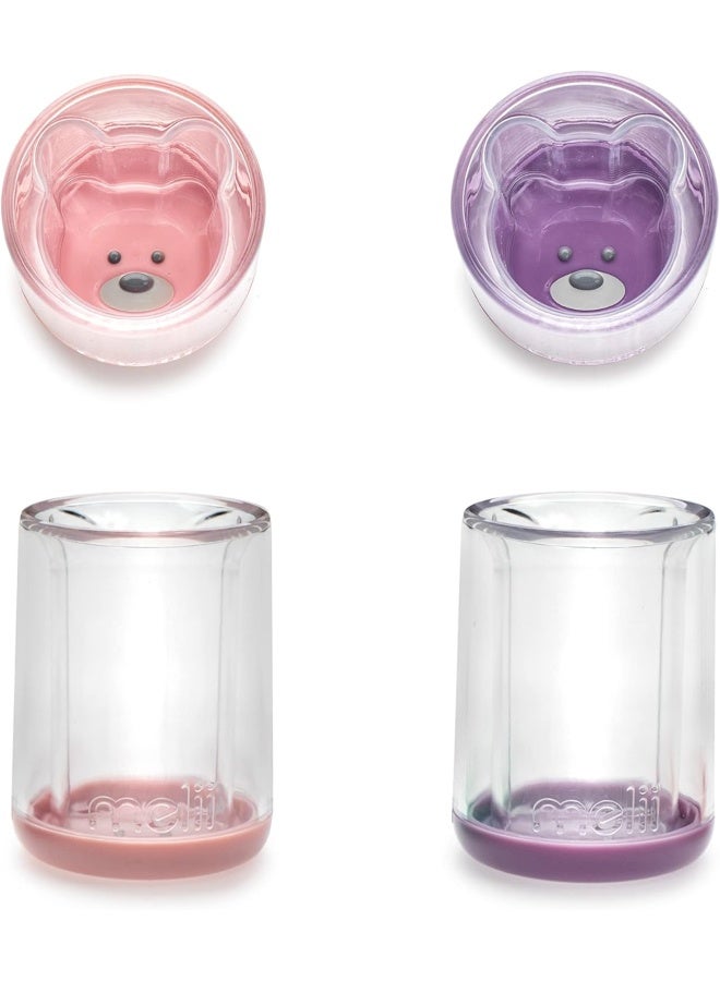 Melii Double Walled Bear Plastic Cup – Purple & Pink | 145ml | 2 Pcs Set | BPA Free Kids Cup - Image 1