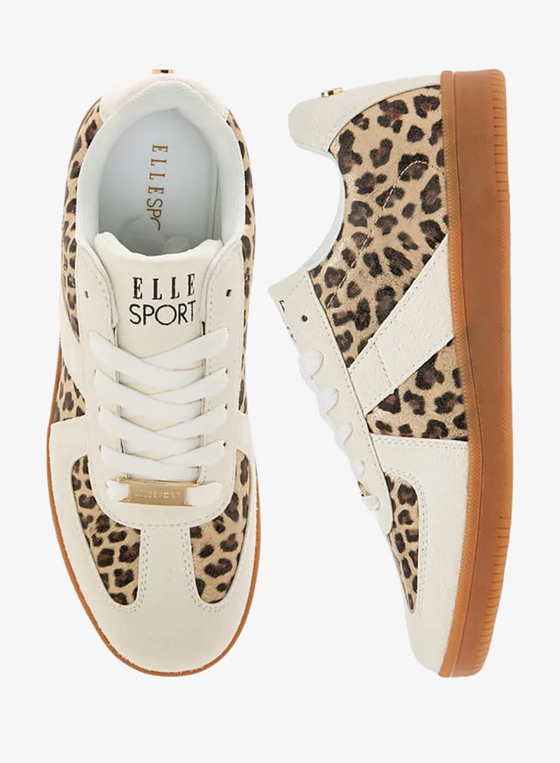 ELLE Women's Animal Print Sneakers with Lace-Up Closure