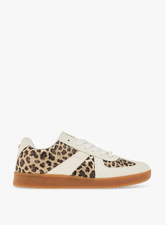 ELLE Women's Animal Print Sneakers with Lace-Up Closure