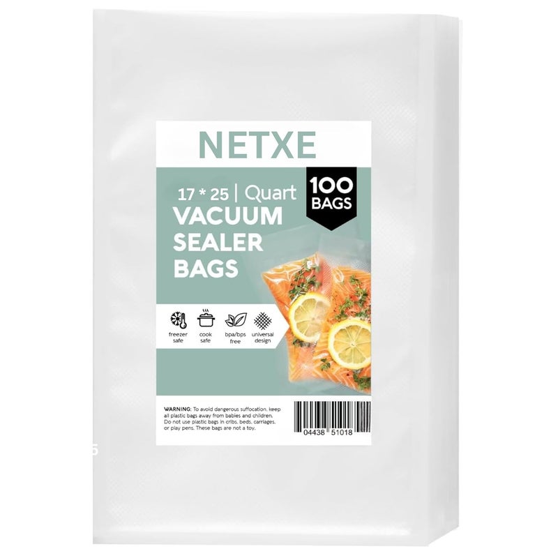 NETXE Vacuum Bags Food Vacuum Bags for Ready Food Vacuum Bags 17 x 25 cm Freezer Bags Durable TearResistant BPAFree Reusable Vacuum Bags Pack Of 100 - Image 1