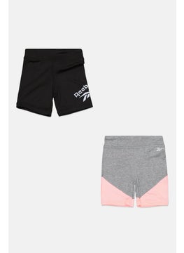 Reebok Kids Girl 2 Piece Sportswear Brand Logo Pull On Short, Black  - Image 1