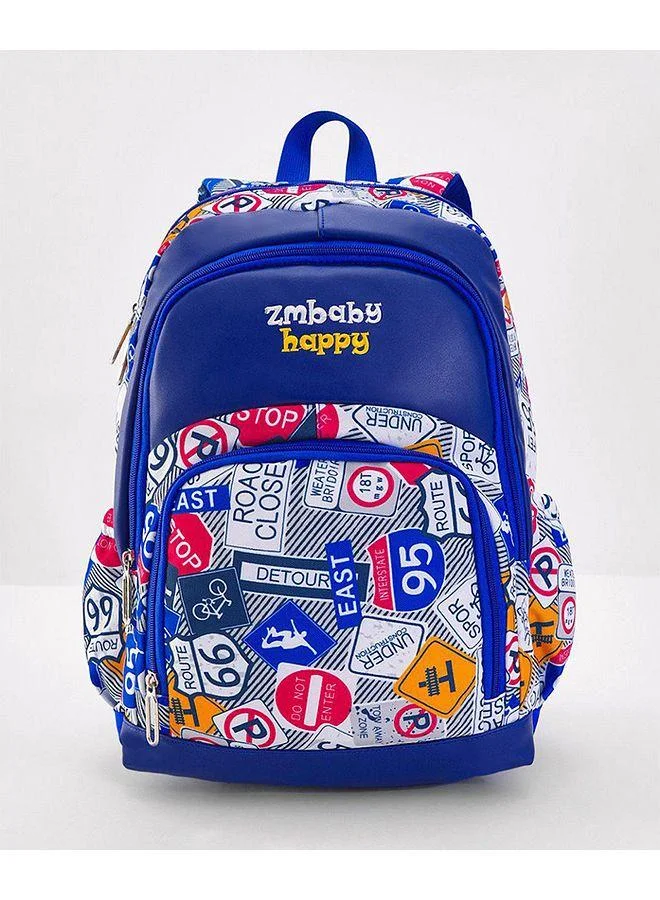 Bonfino Bonfino Travel Printed School Bag, 2 Side Water Bottle Pockets, Padded Back, Stylish Design, 4 Years+, Blue - 12 Inches