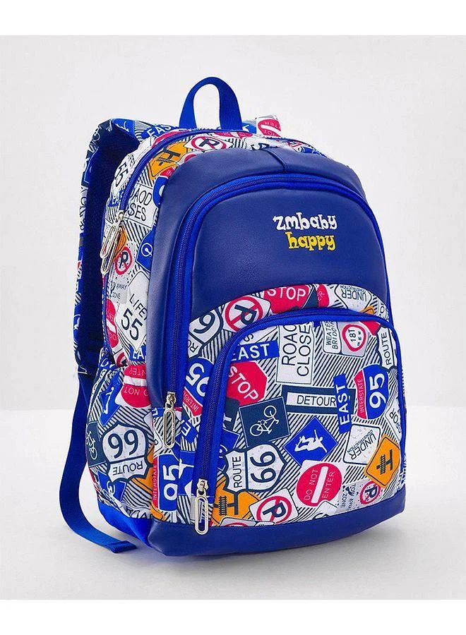 Bonfino Bonfino Travel Printed School Bag, 2 Side Water Bottle Pockets, Padded Back, Stylish Design, 4 Years+, Blue - 12 Inches