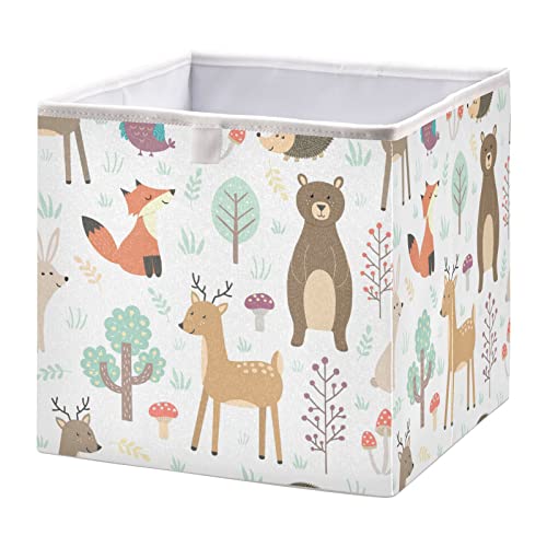 Kigai Forest Animals Storage Bins Cube Foldable Storage Baskets Bin Waterproof Home Organizer with Handles Basket for Toy Nursery Blanket Clothes 11x11x11 Inch - Image 1