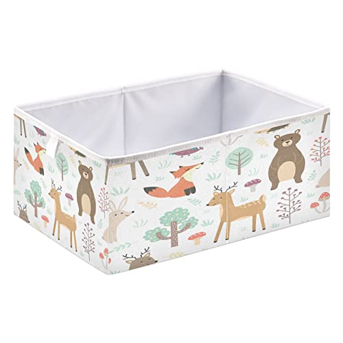 Kigai Forest Animals Storage Bins Cube Foldable Storage Baskets Bin Waterproof Home Organizer with Handles Basket for Toy Nursery Blanket Clothes 11x11x11 Inch - Image 3