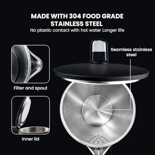 Sujata 1380 W Electric Kettle EK01 1.5 Litre | Strix Controller | Cool Touch | 3 Way Auto Shut Off | Stainless Steel | Double Wall Cool Touch | 360 Degree base | Black - Image 4