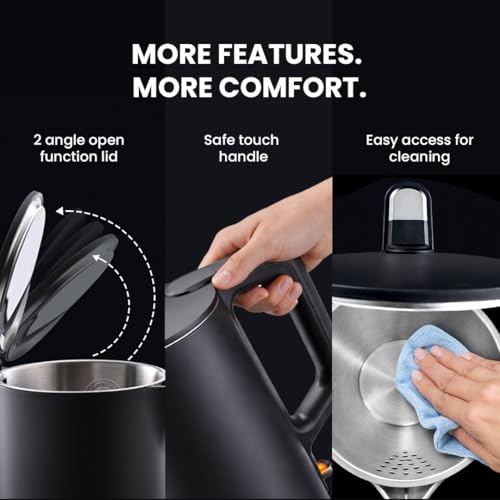 Sujata 1380 W Electric Kettle EK01 1.5 Litre | Strix Controller | Cool Touch | 3 Way Auto Shut Off | Stainless Steel | Double Wall Cool Touch | 360 Degree base | Black - Image 5
