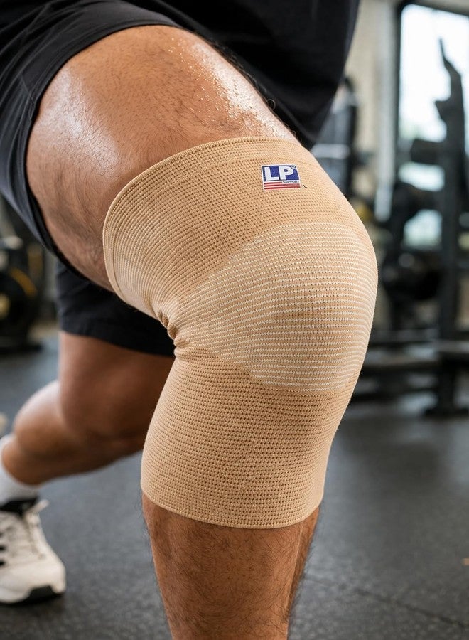Knee Compression Sleeve, Beige | Elastic Knit Support Brace for Pain Relief, Sports & Gym | Breathable, Stretchable & Comfortable Fit (M) - Image 3