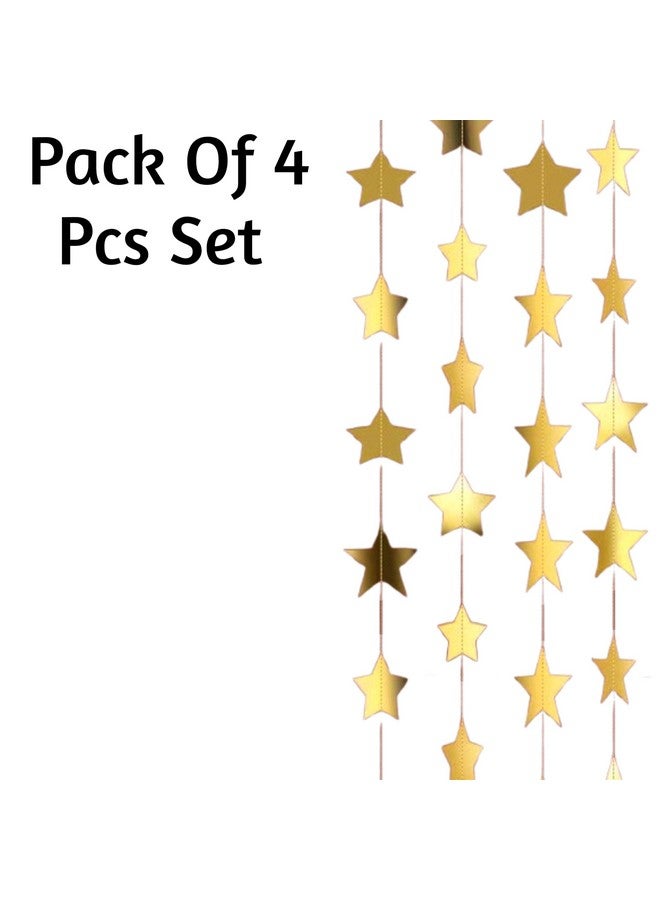 TOYXE Christmas Decoration Golden Star Paper Frills Set of 4 Pieces | Hanging Garland Decoration - Image 2