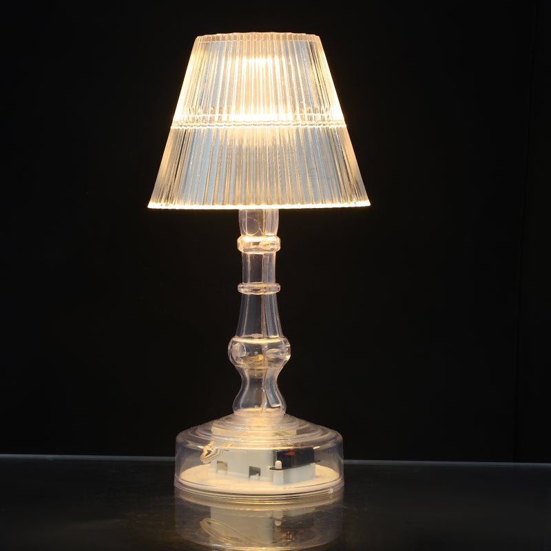 2pcs Clear Nightstand Lamp - Portable Atmosphere Bedside Table Night Light For Bedroom - Vintage Transparent Pleated Desk Lamp For Dorm Home Entry Table - Image 2