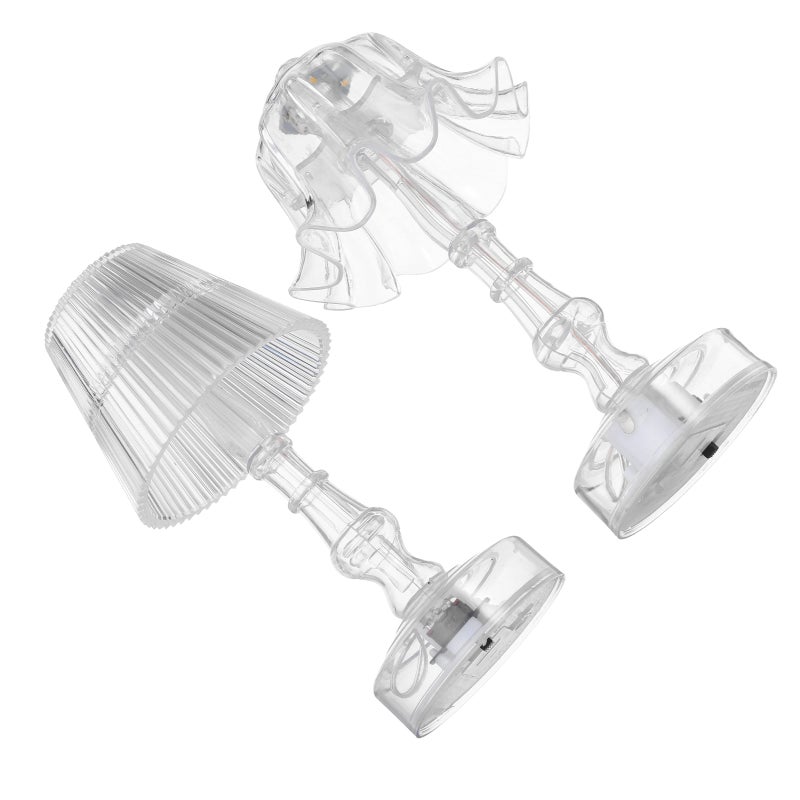 2pcs Clear Nightstand Lamp - Portable Atmosphere Bedside Table Night Light For Bedroom - Vintage Transparent Pleated Desk Lamp For Dorm Home Entry Table - Image 1