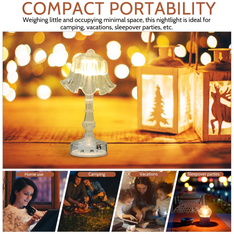 2pcs Clear Nightstand Lamp - Portable Atmosphere Bedside Table Night Light For Bedroom - Vintage Transparent Pleated Desk Lamp For Dorm Home Entry Table - Image 4