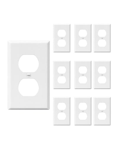 DEWENWILS Metal Duplex Wall Plate, UL Listed, Electrical Outlet Cover Plates, Dual Electric Receptacle Plug Covers for Living Room, Bedroom, Bathroom, Kitchen, Texture White (10-Pack) - Image 1